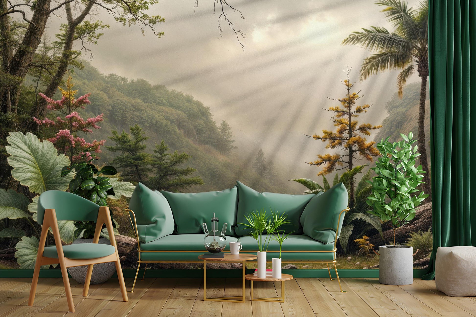 Winter Forest Snowy Tree Floral Wallpaper – lifestyle view, Golden Era Walls