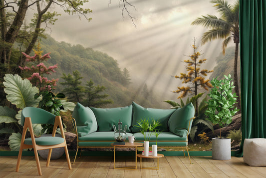 Winter Forest Snowy Tree Floral Wallpaper – lifestyle view, Golden Era Walls