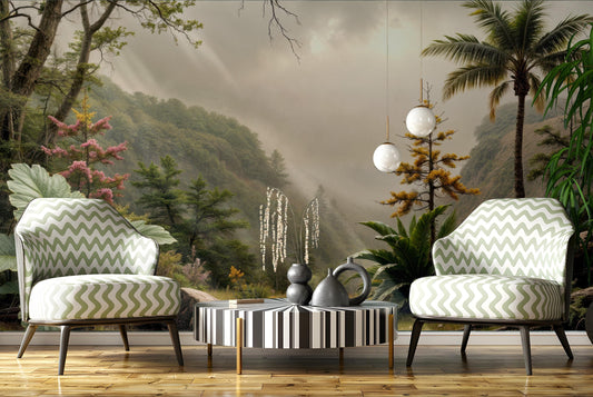 Winter Forest Snowy Tree Floral Wallpaper – room setting, Golden Era Walls