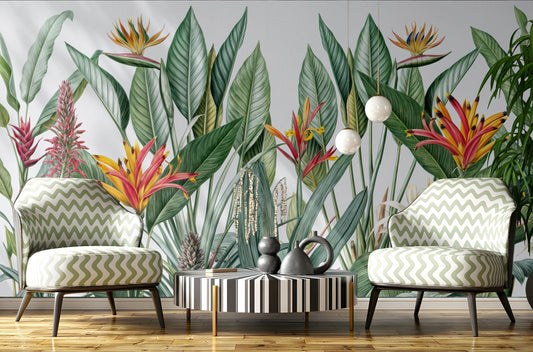 Tropical Floral Exotic Bird Floral Wallpaper – detail view, Golden Era Walls