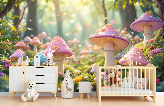 Mushroom Fairycore Forest Enchanted Wallpaper – detail view, Golden Era Walls
