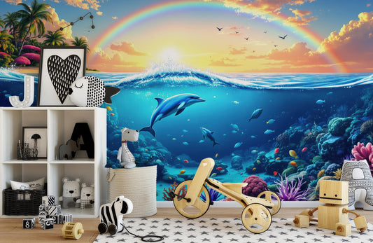 Ocean Paradise Tropical Coral Tropical Wallpaper – peel and stick wallpaper mural, Golden Era Walls