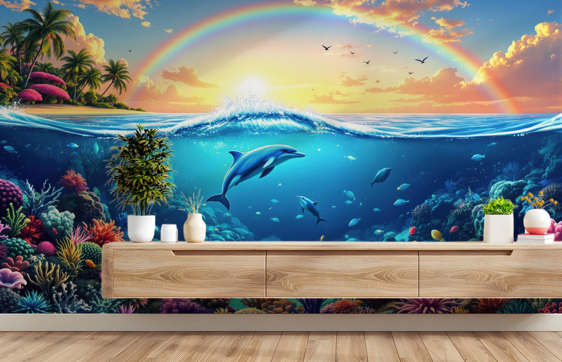 Ocean Paradise Tropical Coral Tropical Wallpaper – scale reference, Golden Era Walls