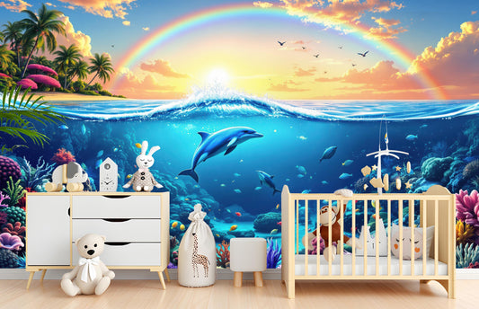Ocean Paradise Tropical Coral Tropical Wallpaper – lifestyle view, Golden Era Walls
