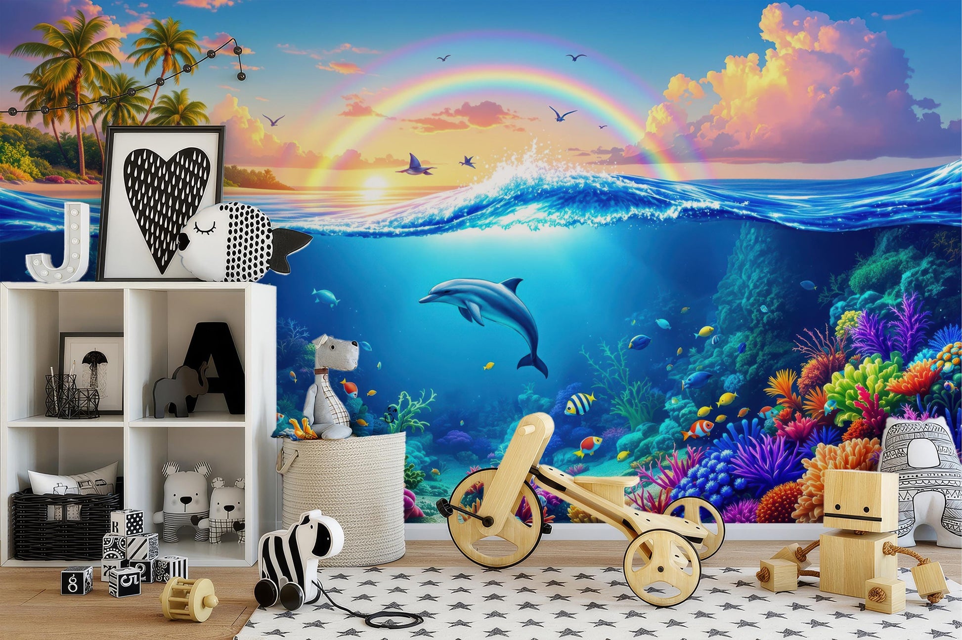 Underwater Ocean Tropical Coral Tropical Wallpaper – lifestyle view, Golden Era Walls