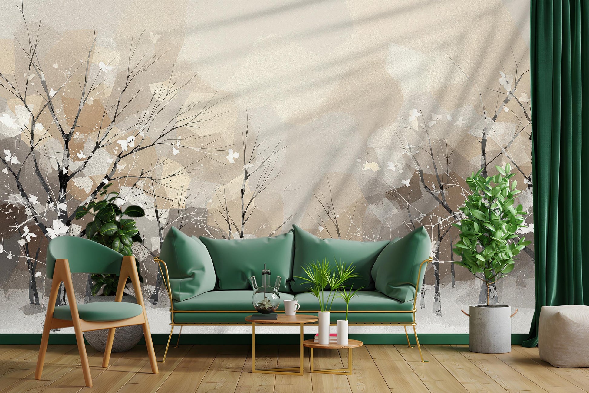 Winter Forest Snowy Tree Coastal Wallpaper – lifestyle view, Golden Era Walls
