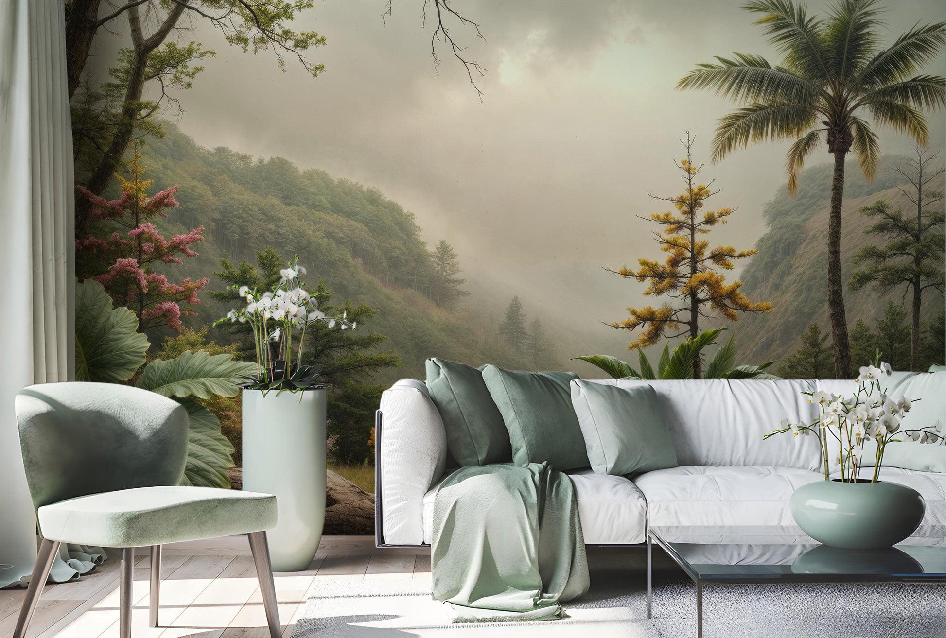 Winter Forest Snowy Tree Floral Wallpaper – peel and stick wallpaper mural, Golden Era Walls