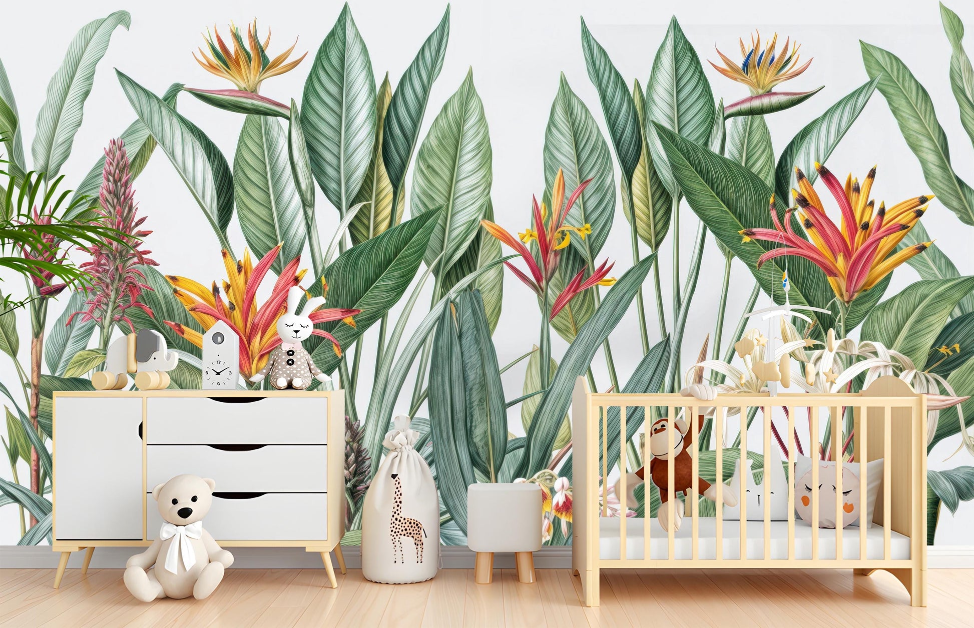 Tropical Floral Exotic Bird Floral Wallpaper – scale reference, Golden Era Walls