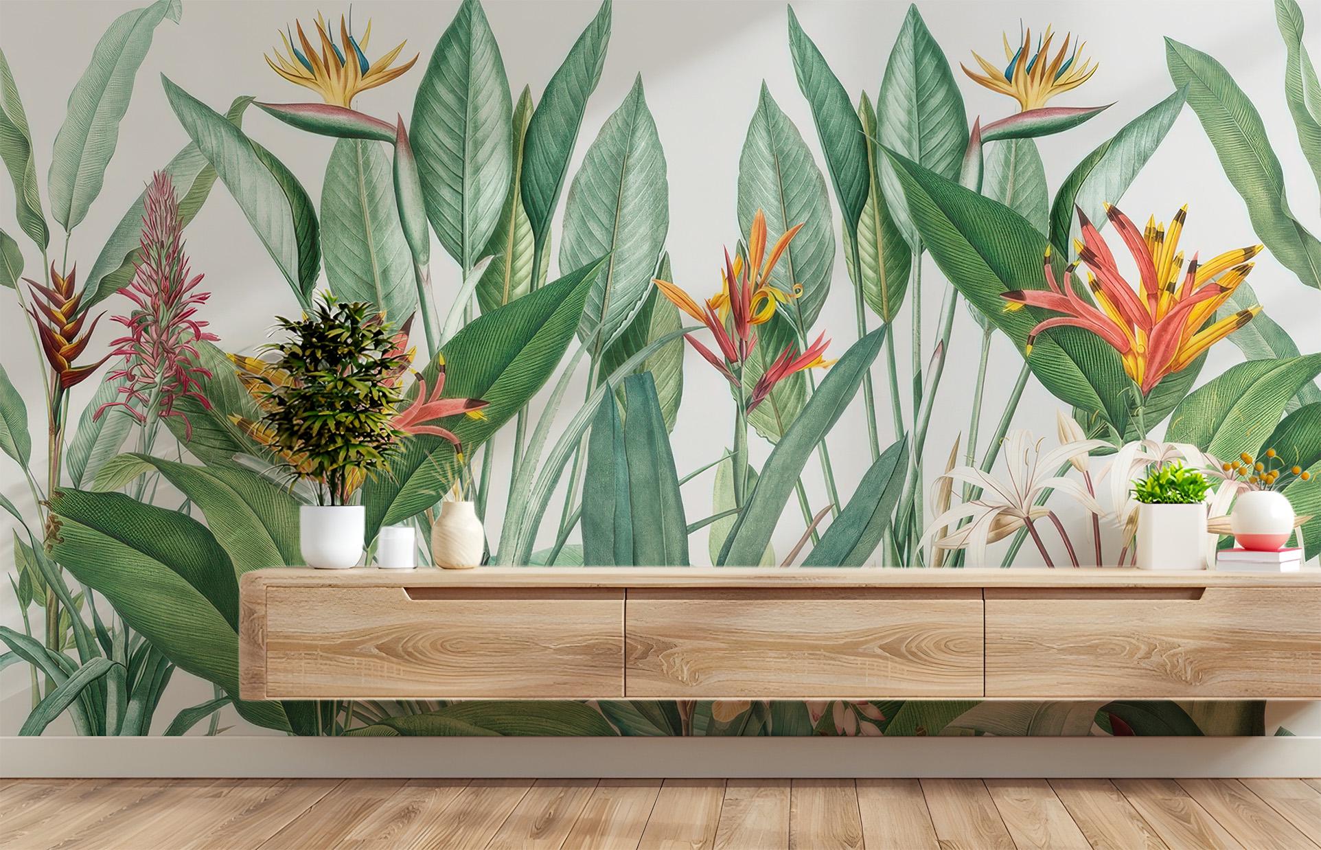 Bird Paradise Tropical Exotic Floral Wallpaper – scale reference, Golden Era Walls