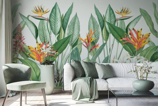 Bird Paradise Tropical Exotic Floral Wallpaper – detail view, Golden Era Walls