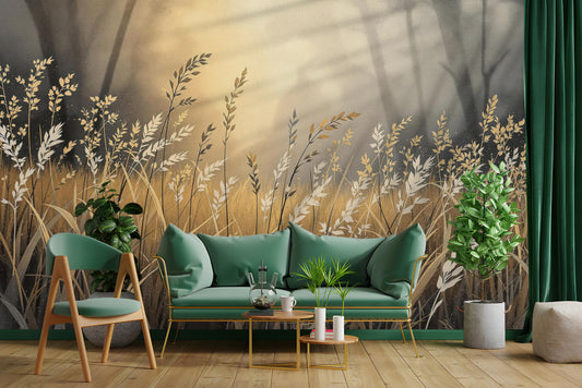 Golden Wheat Field Nature Floral Wallpaper – detail view, Golden Era Walls