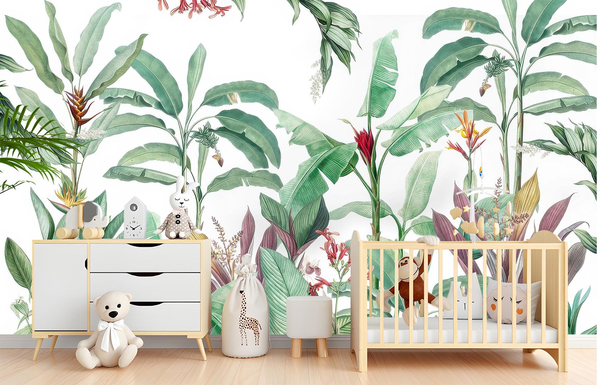 Banana Leaf Tropical Botanical Floral Wallpaper – scale reference, Golden Era Walls