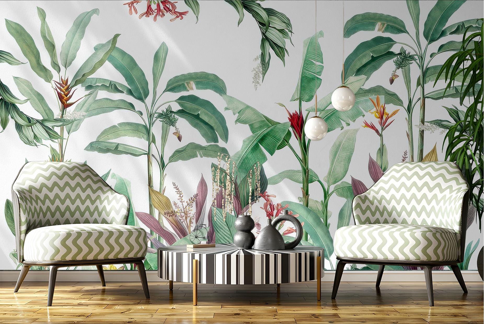 Banana Leaf Tropical Botanical Floral Wallpaper – detail view, Golden Era Walls