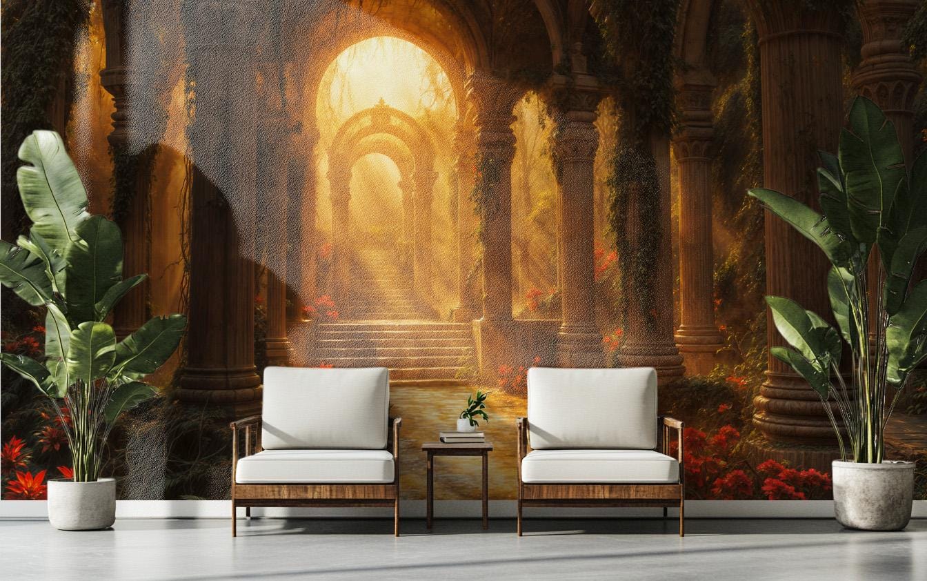 Golden Ruins Majestic Architectural Wallpaper – detail view, Golden Era Walls