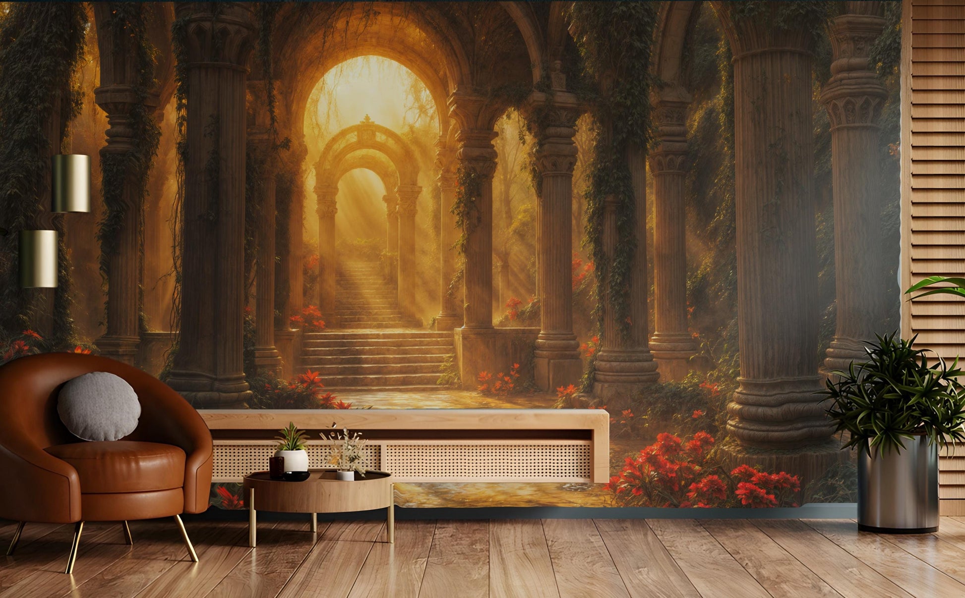 Golden Ruins Majestic Architectural Wallpaper – peel and stick wallpaper mural, Golden Era Walls