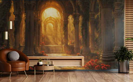 Golden Ruins Majestic Architectural Wallpaper – peel and stick wallpaper mural, Golden Era Walls