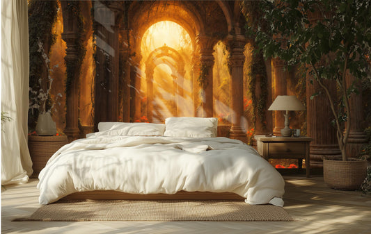Golden Ruins Majestic Architectural Wallpaper – lifestyle view, Golden Era Walls