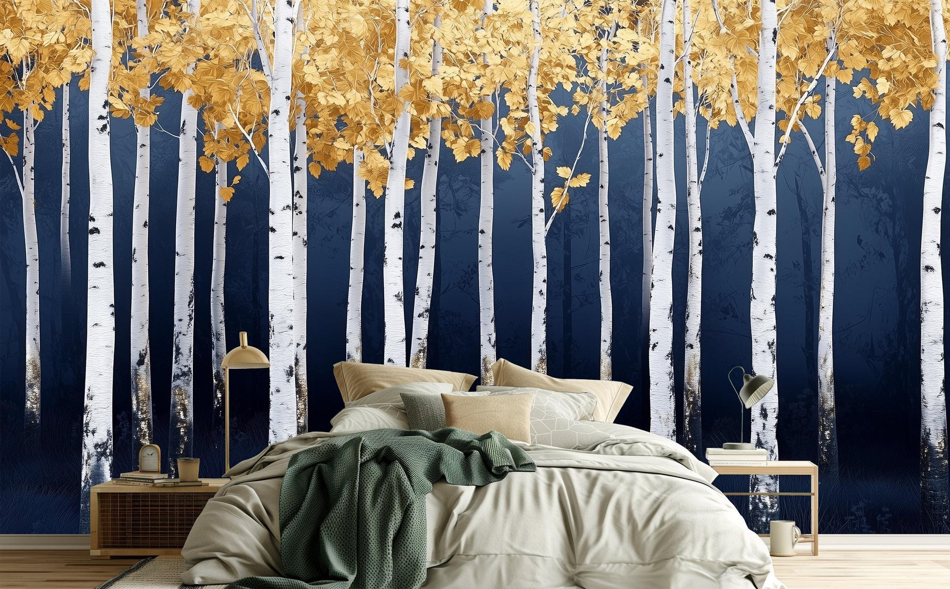 Abstract Golden Autumn Trees Geometric Wallpaper – peel and stick wallpaper mural, Golden Era Walls