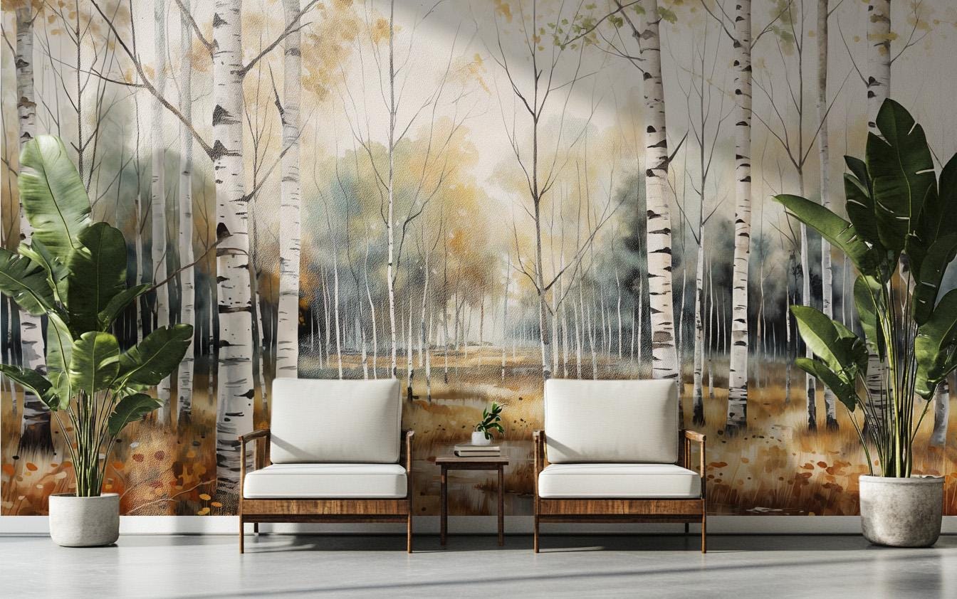 Autumn Forest or Non Coastal Wallpaper – lifestyle view, Golden Era Walls