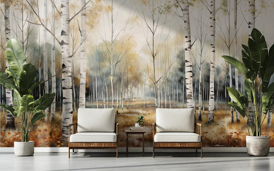 Autumn Forest or Non Coastal Wallpaper – lifestyle view, Golden Era Walls