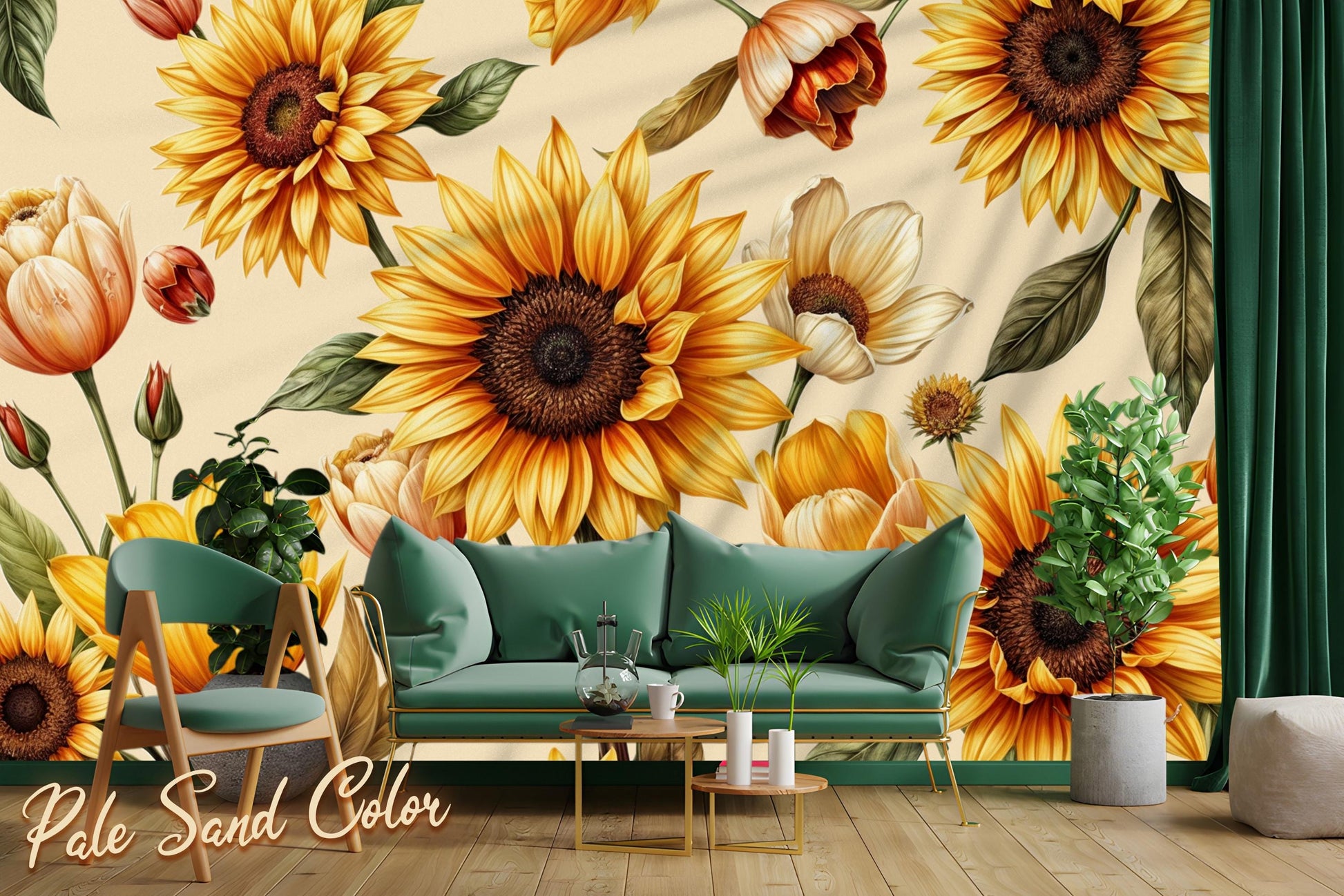 Sunflower Floral Yellow Flowers Floral Wallpaper – scale reference, Golden Era Walls