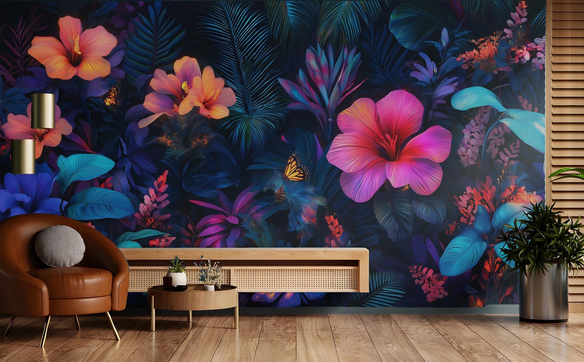 Dark Floral Exotic Midnight Floral Wallpaper – detail view, Golden Era Walls