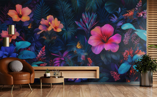 Dark Floral Exotic Midnight Floral Wallpaper – detail view, Golden Era Walls