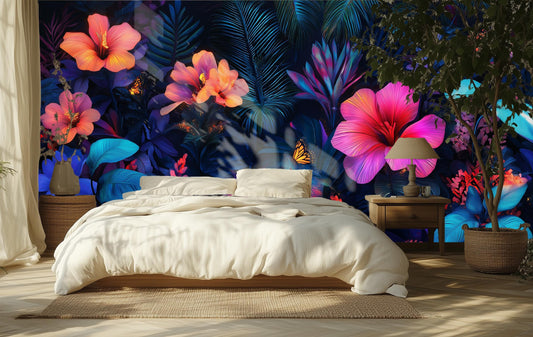 Dark Floral Exotic Midnight Floral Wallpaper – lifestyle view, Golden Era Walls