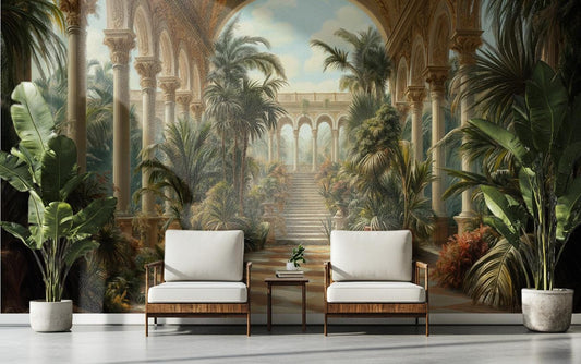 Luxury Botanical Vintage Palace Floral Wallpaper – detail view, Golden Era Walls