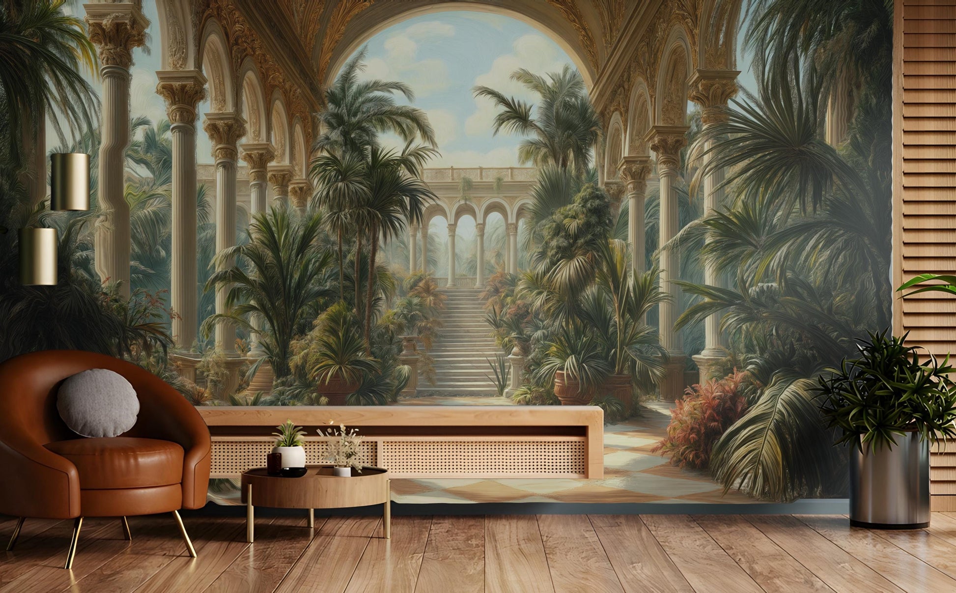 Luxury Botanical Vintage Palace Floral Wallpaper – lifestyle view, Golden Era Walls