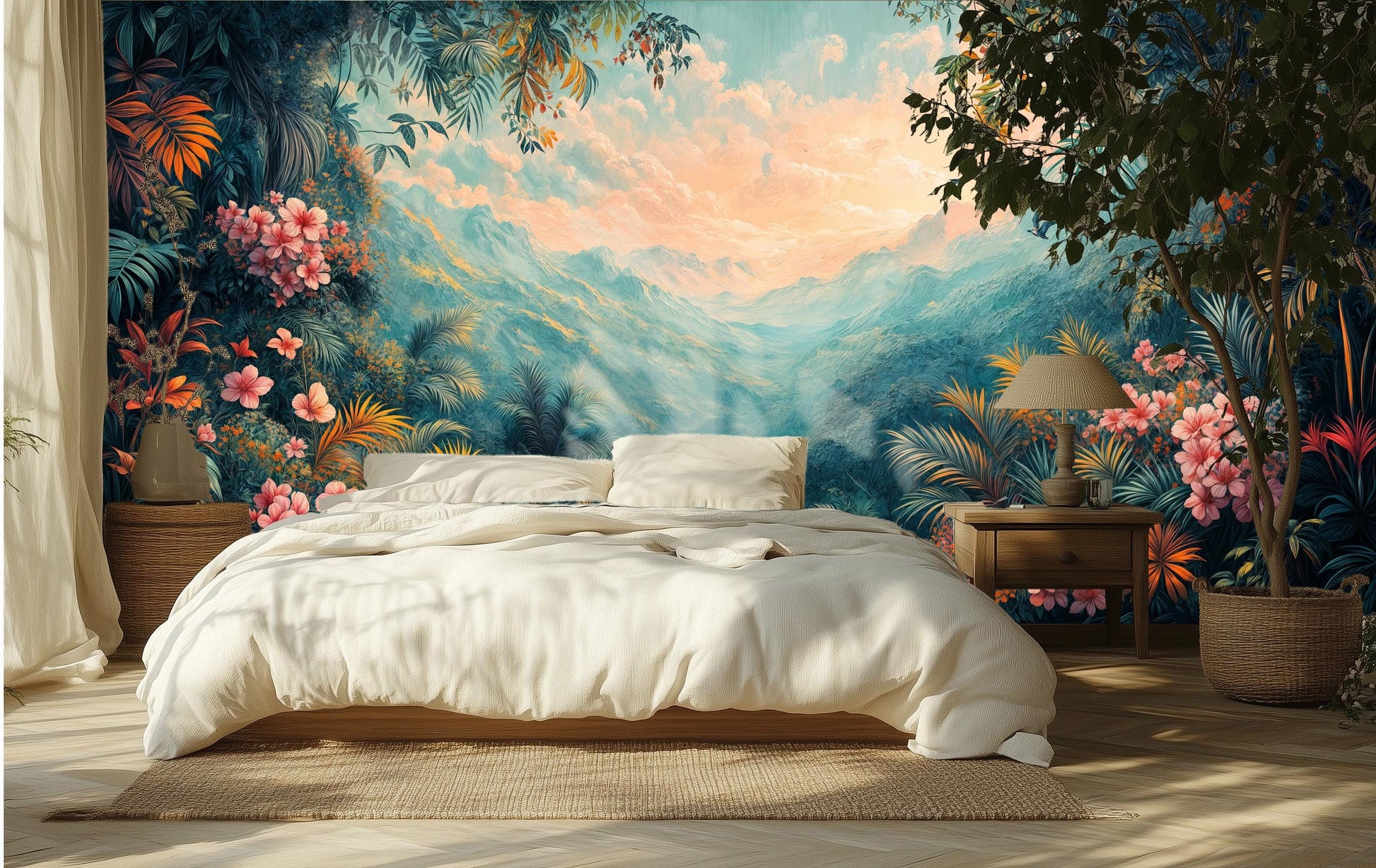 Botanical Jungle View Lush Floral Wallpaper – lifestyle view, Golden Era Walls