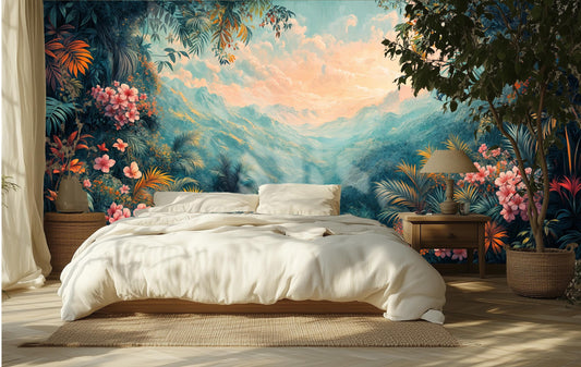Botanical Jungle View Lush Floral Wallpaper – lifestyle view, Golden Era Walls