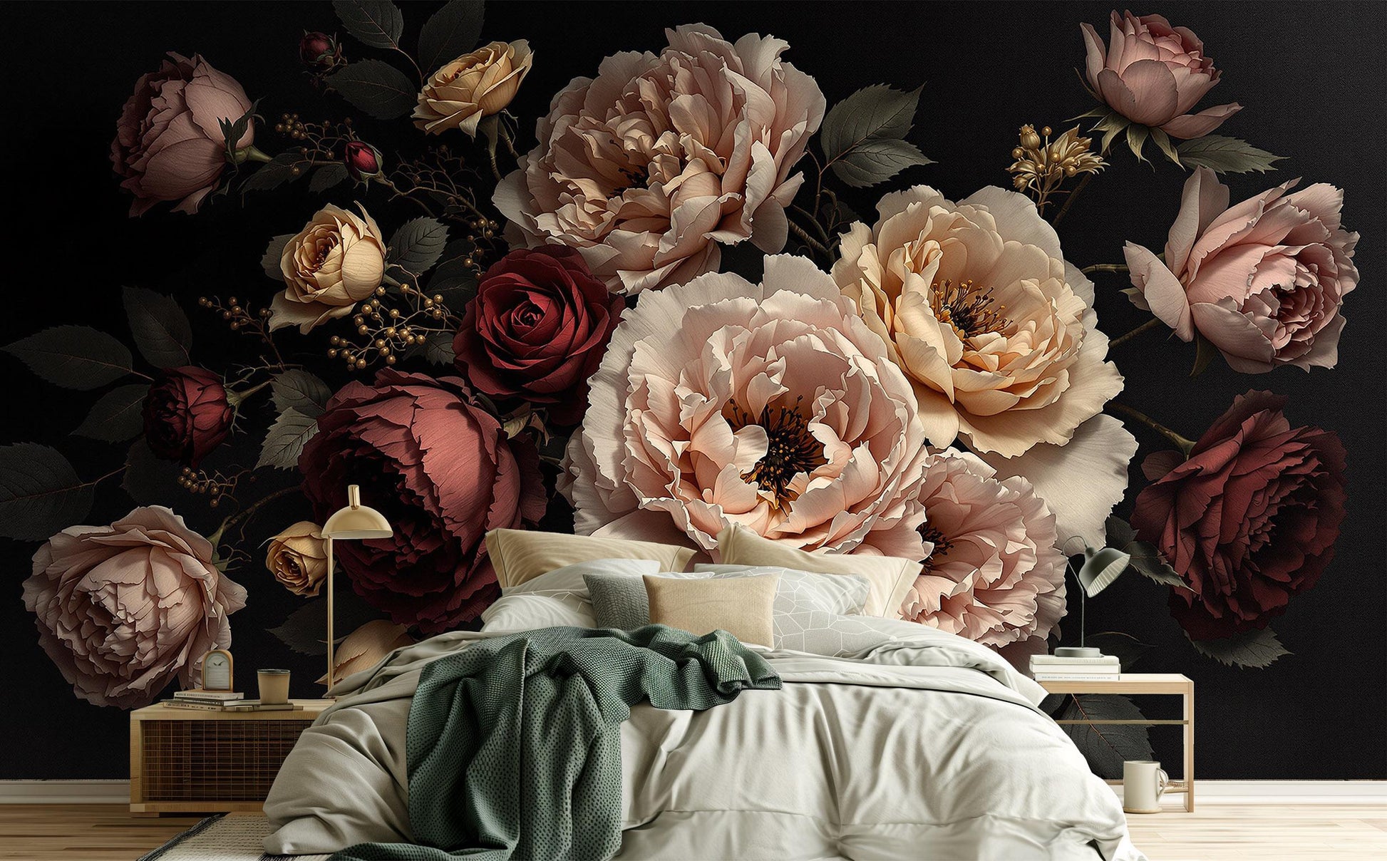 Chic Peony Flower Floral Floral Wallpaper – room setting, Golden Era Walls