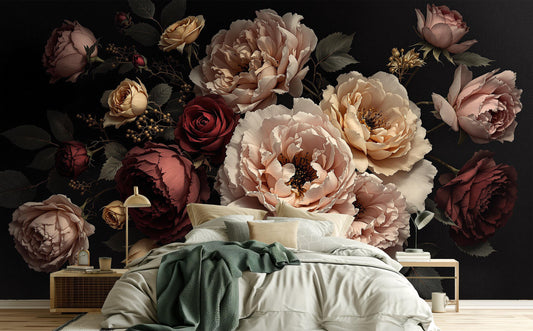 Chic Peony Flower Floral Floral Wallpaper – room setting, Golden Era Walls