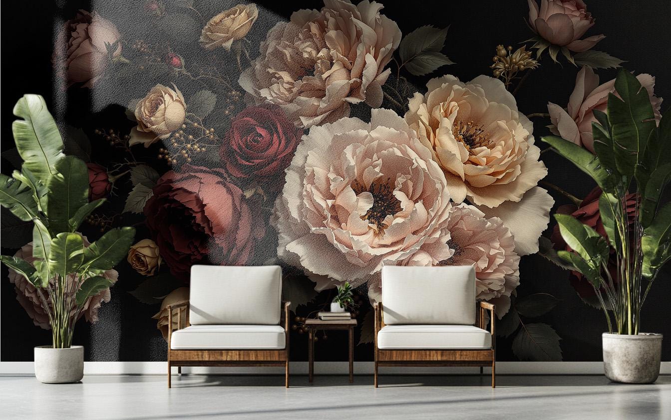 Chic Peony Flower Floral Floral Wallpaper – scale reference, Golden Era Walls