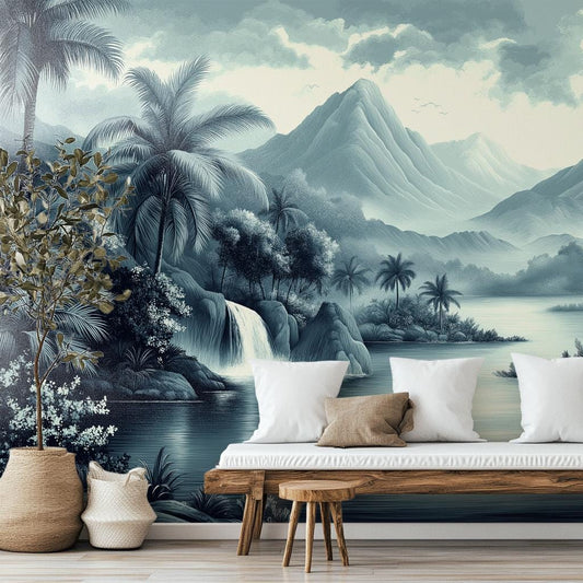 Chinoiserie Jungle Renter Friendly Floral Wallpaper – room setting, Golden Era Walls