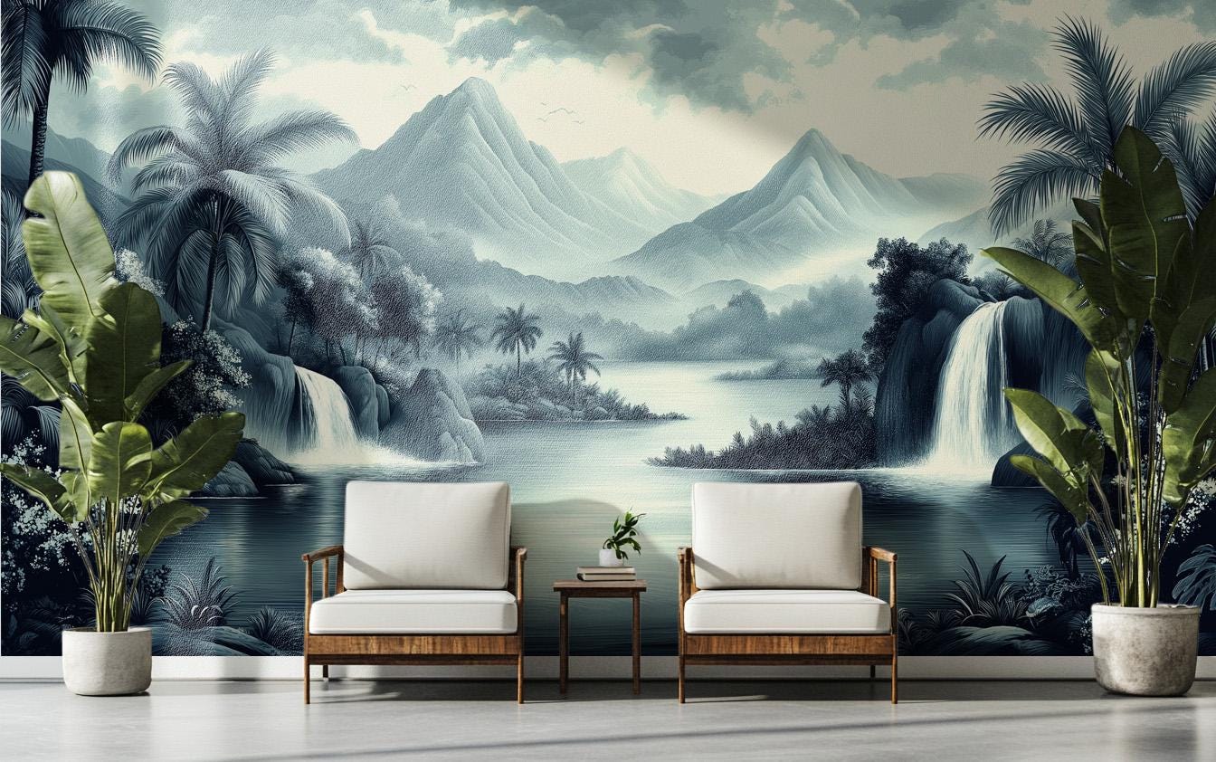 Chinoiserie Jungle Renter Friendly Floral Wallpaper – peel and stick wallpaper mural, Golden Era Walls