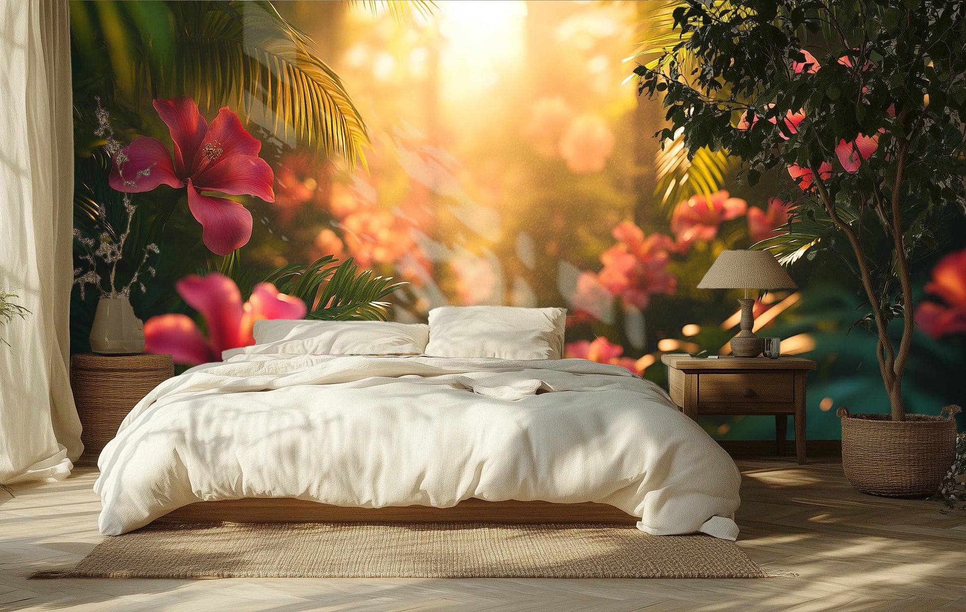 Cinematic Tropical Jungle Vibrant Floral Wallpaper – detail view, Golden Era Walls