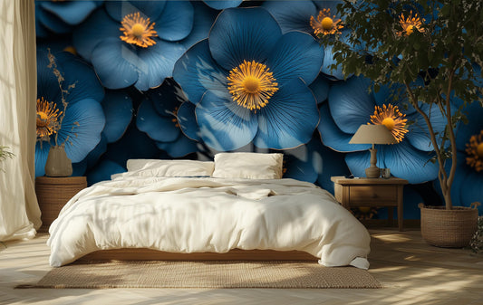 Dark Blue Floral Luxurious Floral Wallpaper – room setting, Golden Era Walls