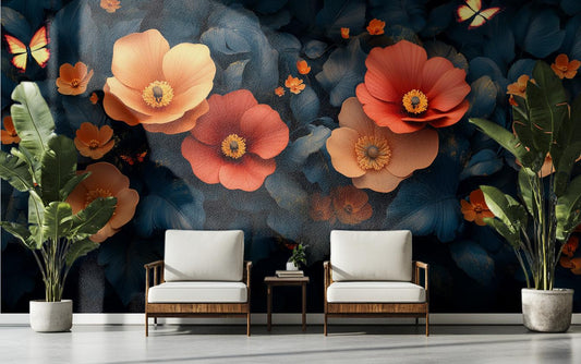 Dark Botanical Floral Dreamy Floral Wallpaper – lifestyle view, Golden Era Walls