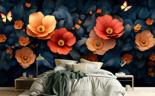 Dark Botanical Floral Dreamy Floral Wallpaper – detail view, Golden Era Walls