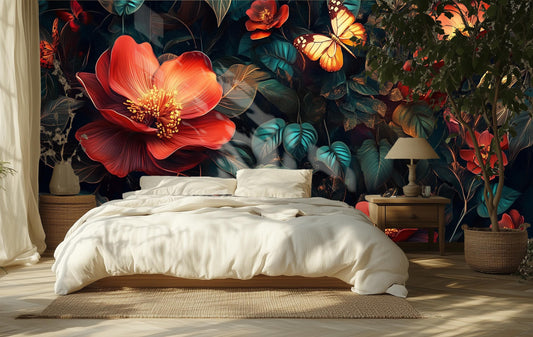 Dark Floral Art Moody Floral Wallpaper – lifestyle view, Golden Era Walls