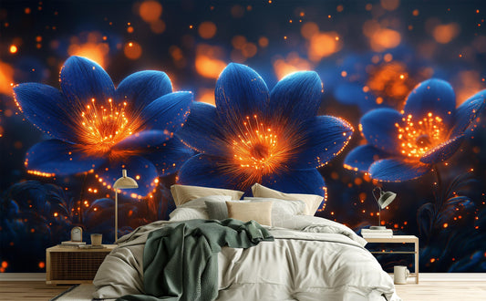 Dark Indigo Floral Renter Floral Wallpaper – lifestyle view, Golden Era Walls