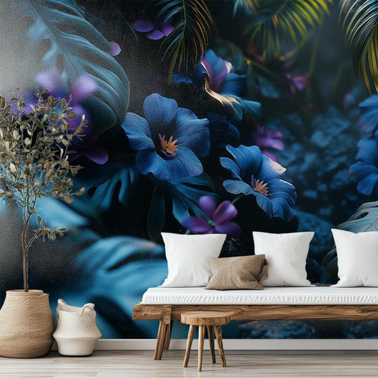Dark Tropical Jungle Gothic Floral Wallpaper – room setting, Golden Era Walls