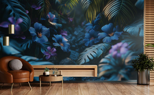 Dark Tropical Jungle Gothic Floral Wallpaper – lifestyle view, Golden Era Walls