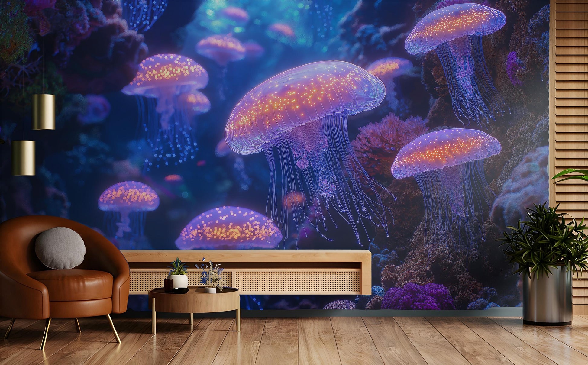 Deep Sea Jellyfish Glow Coastal Wallpaper – detail view, Golden Era Walls