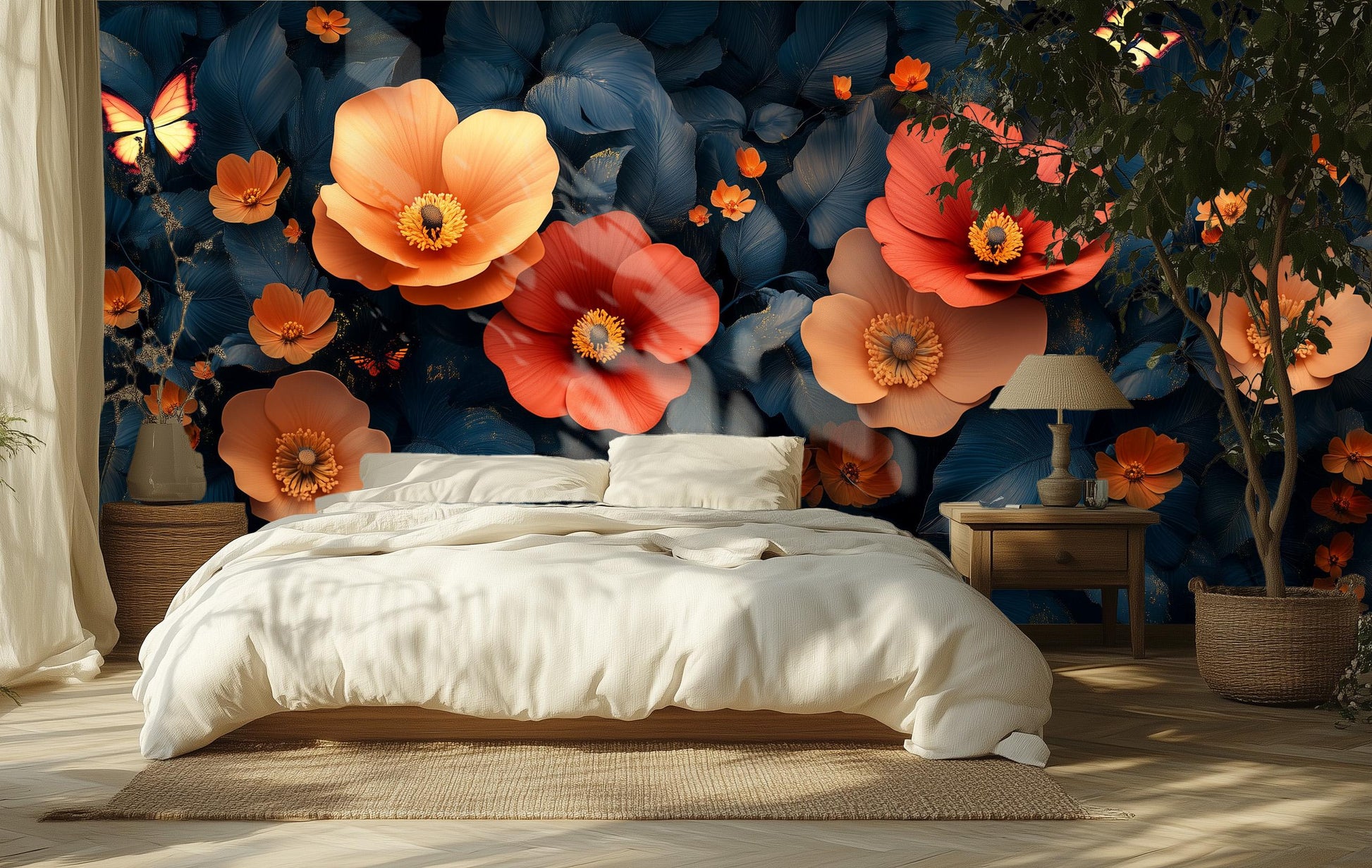 Dark Botanical Floral Dreamy Floral Wallpaper – peel and stick wallpaper mural, Golden Era Walls