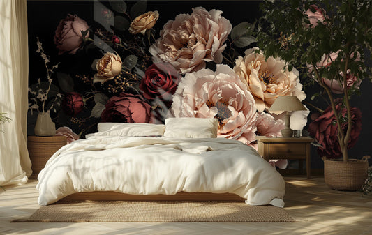 Chic Peony Flower Floral Floral Wallpaper – peel and stick wallpaper mural, Golden Era Walls