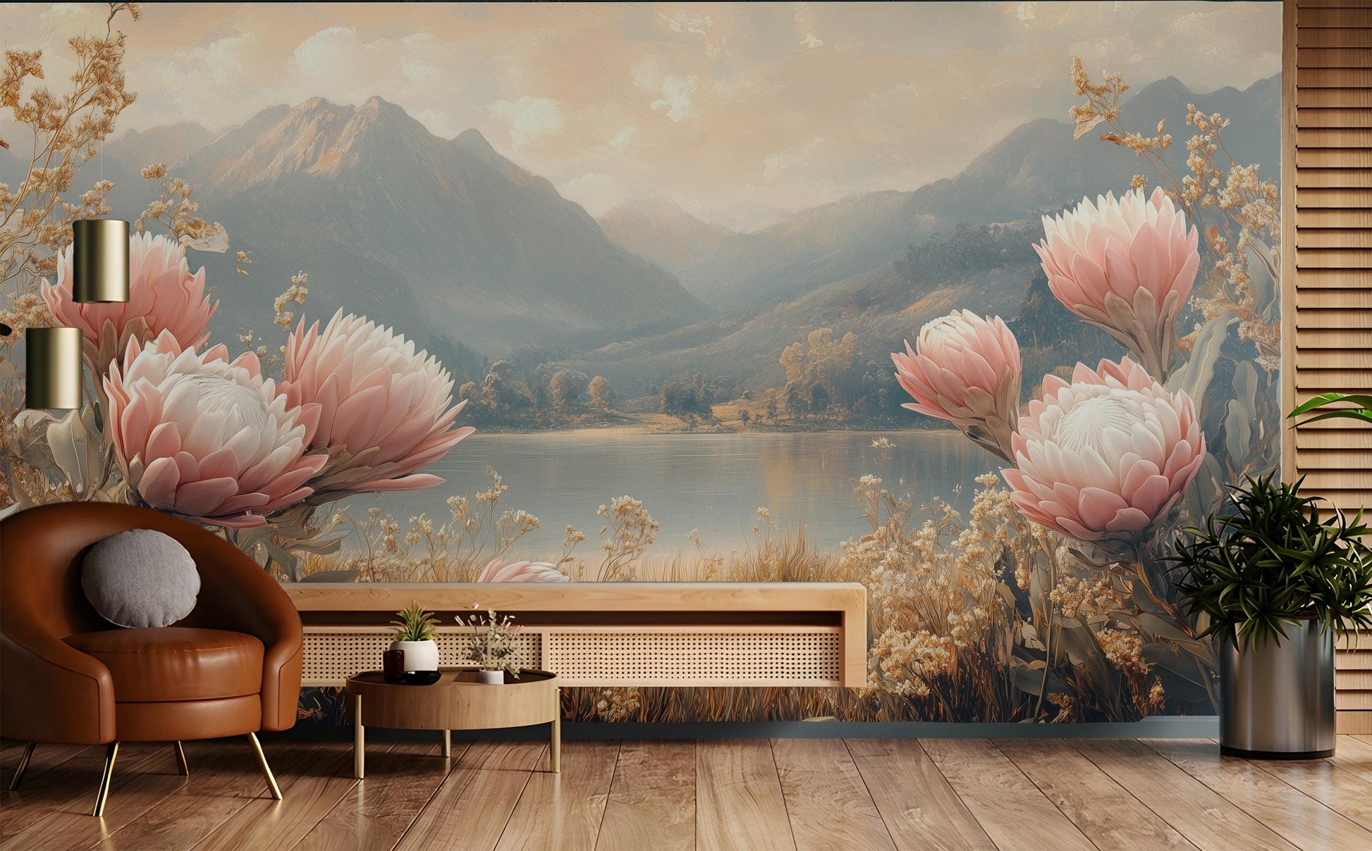 Botanical Landscape Hand Painted Floral Wallpaper – scale reference, Golden Era Walls