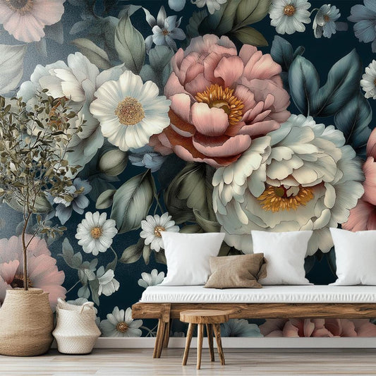 Dark Floral or Non Floral Wallpaper – room setting, Golden Era Walls